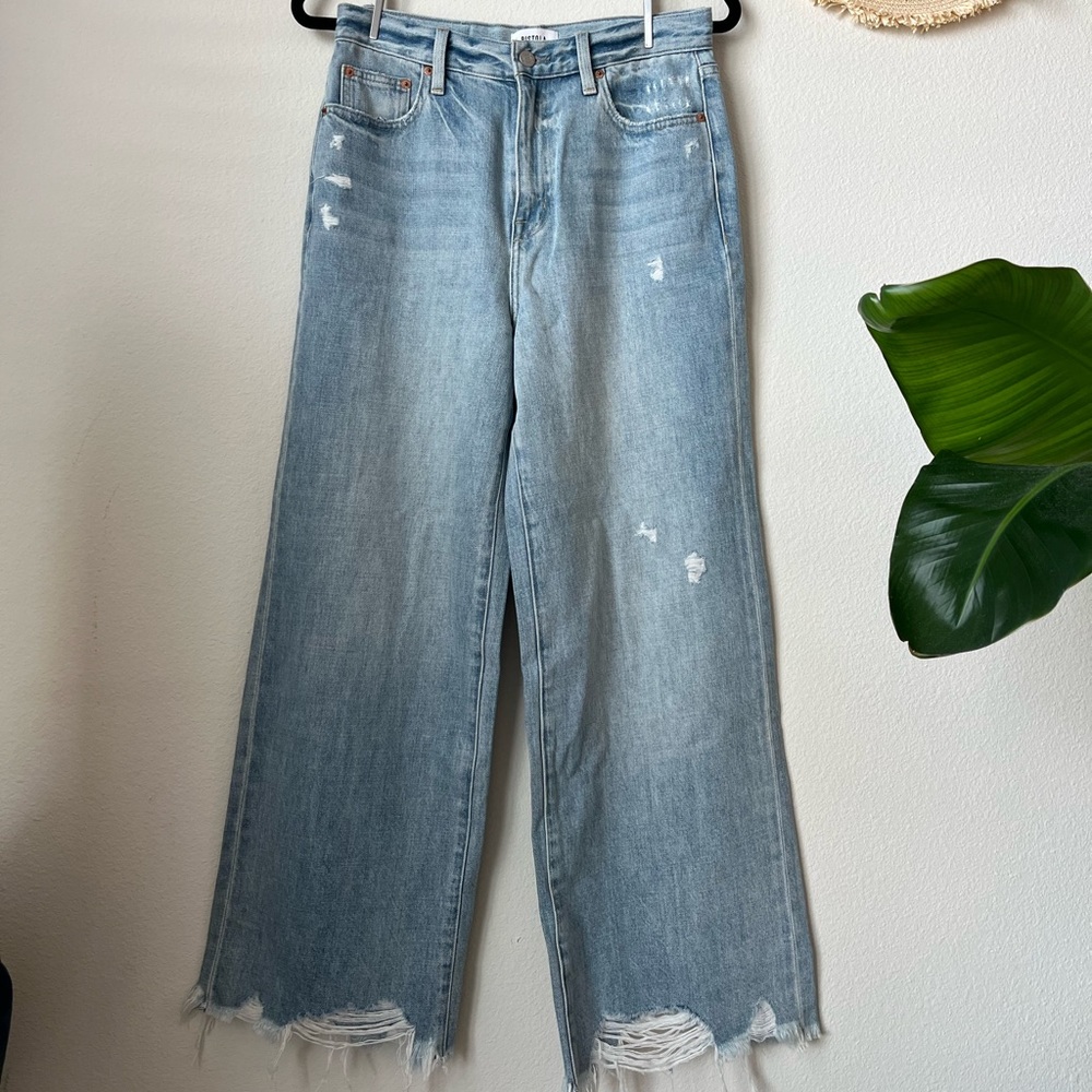 Pistola Loretta Raw-Hem High-Rise Wide-Leg Jeans. Size 27